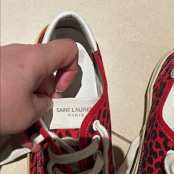 Saint Laurent Paris Red/Black Leopard Print Canvas Skate Low Top Sneakers - Picture 14 of 16